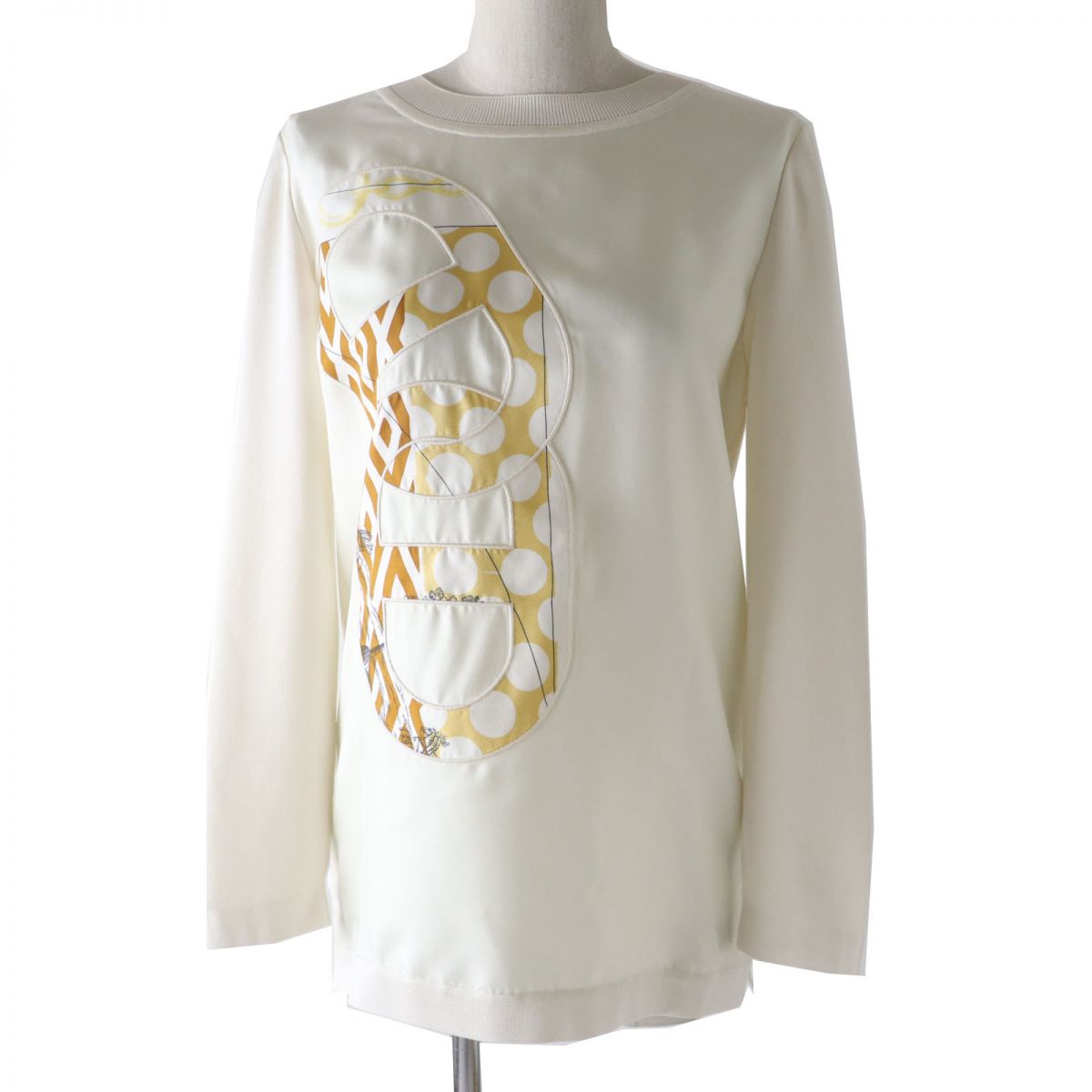 HERMES knit Main: 100% silk, part: 8% nylon, part: 2% polyurethane, part: 100% polyester White type Women 34 Used