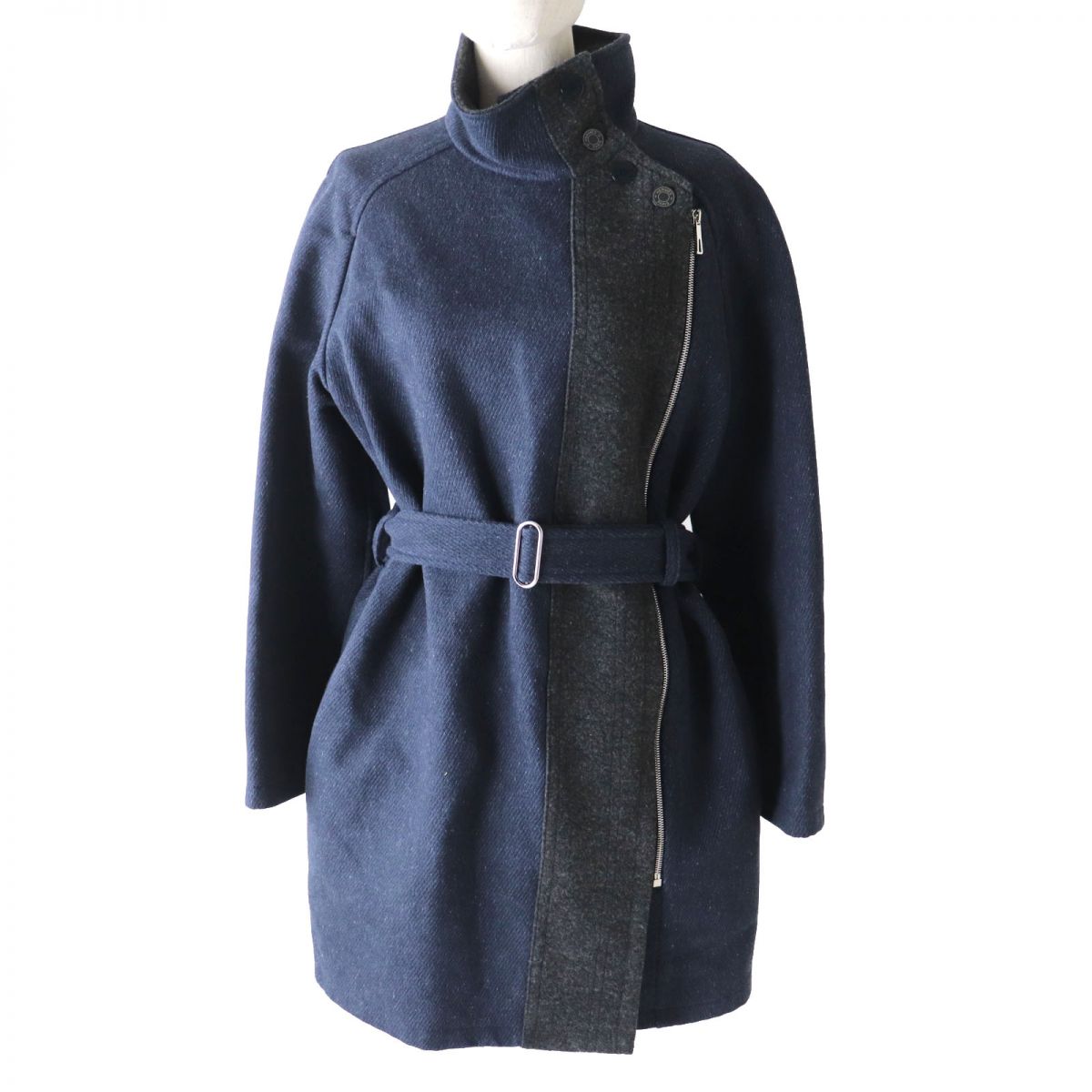HERMES coat Main: 70% cotton, Main: 30% wool, Part: Leather Navy x Gray type Women 38 Used