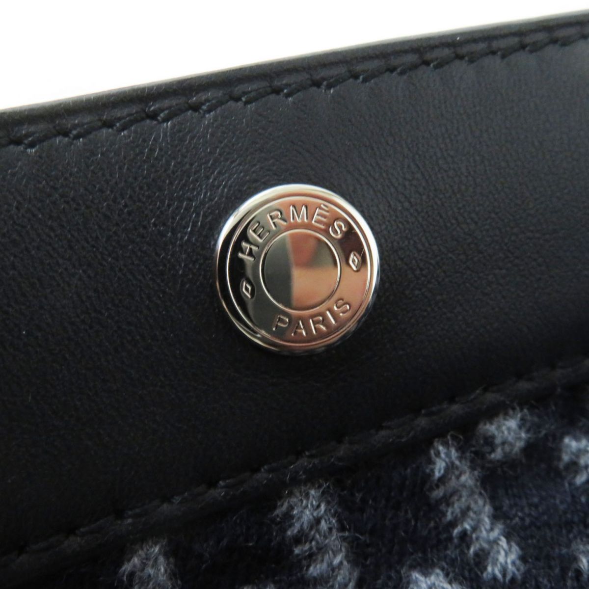 HERMES one piece Main: 99% wool, Main: 1% nylon, Part: Lamb leather Navy x Gray All-over Pattern Women 36 Used