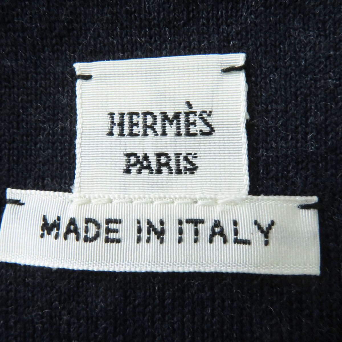 HERMES one piece Main: 99% wool, Main: 1% nylon, Part: Lamb leather Navy x Gray All-over Pattern Women 36 Used