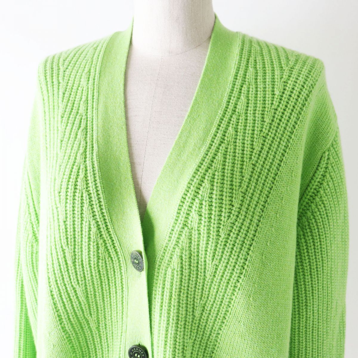 HERMES cardigan Main: 64% cashmere, Main: 36% cotton Light green Women 34 Used