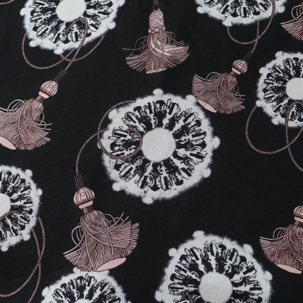 HERMES skirt Main: 100% silk Black x White x Dusty Pink All-over Pattern Women 36 Used