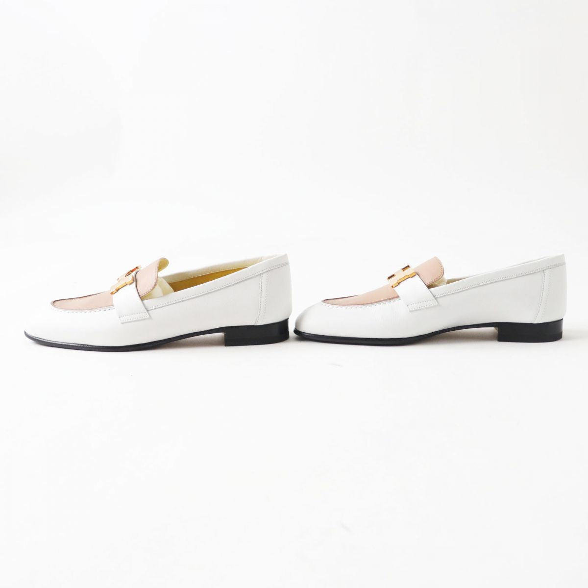 HERMES loafers Main: Leather White x beige x gold Metal Women 35 Used