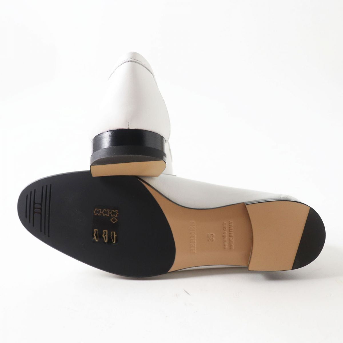 HERMES loafers Main: Leather White x beige x gold Metal Women 35 Used