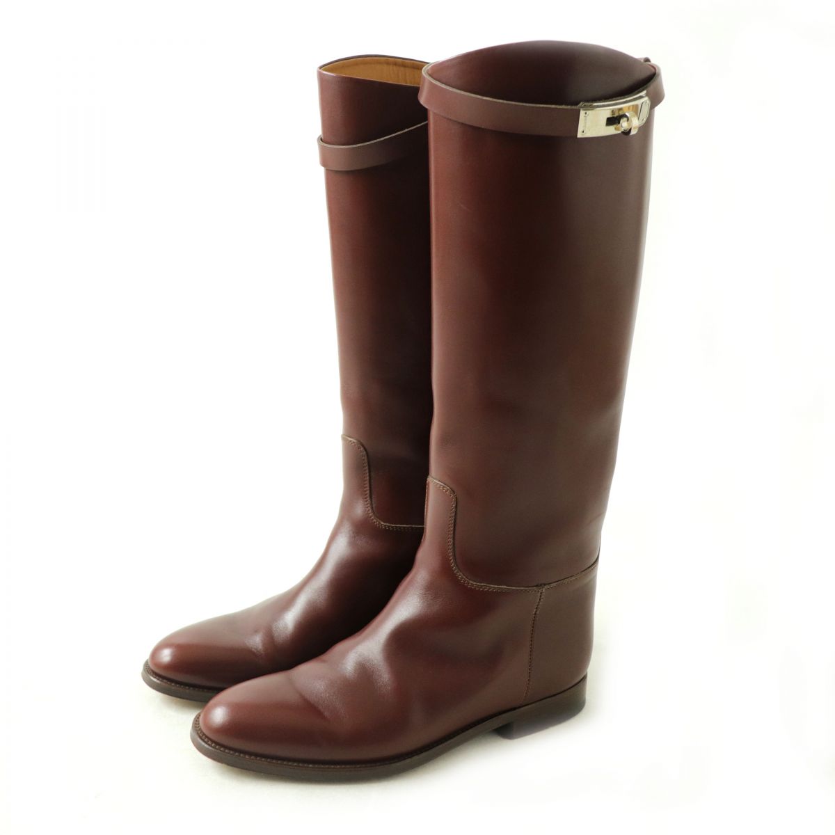 HERMES boots leather Brown x silver 38