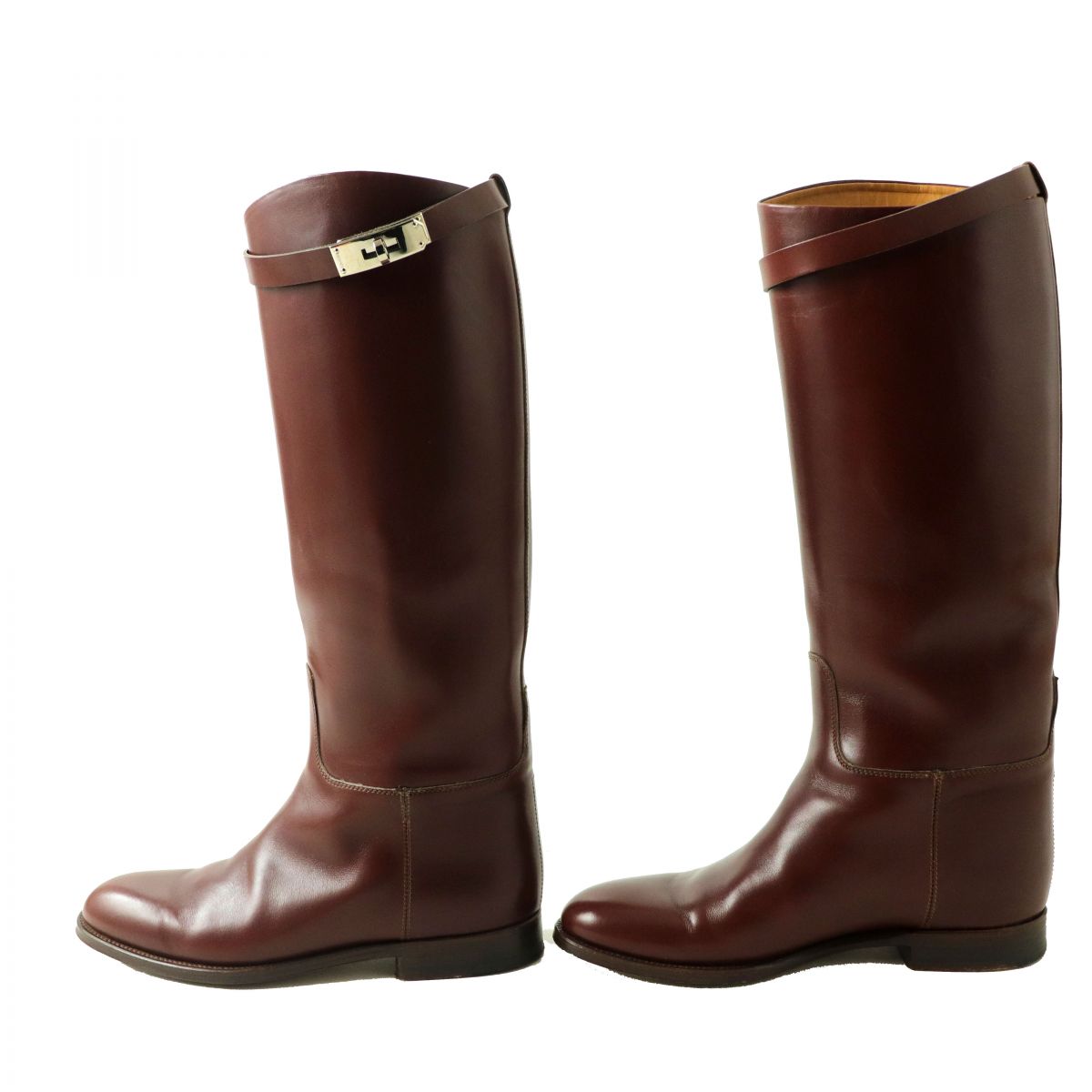 HERMES boots leather Brown x silver 38