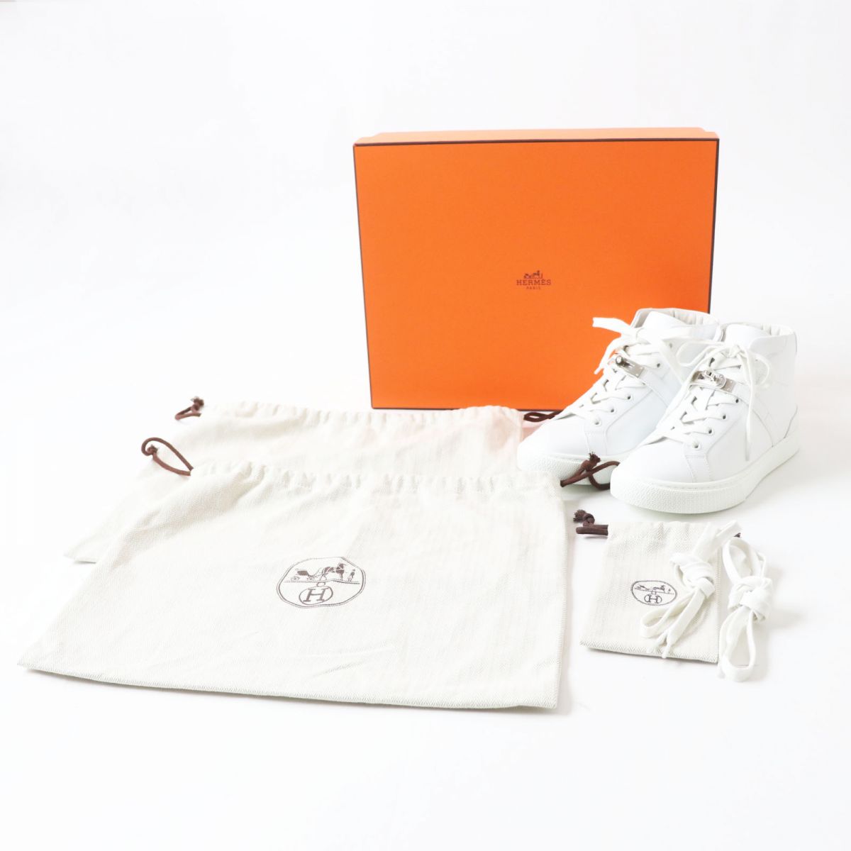 HERMES sneakers Part: Leather, Part: Kelly Metal White xSilver Metal Women 36.5 Used