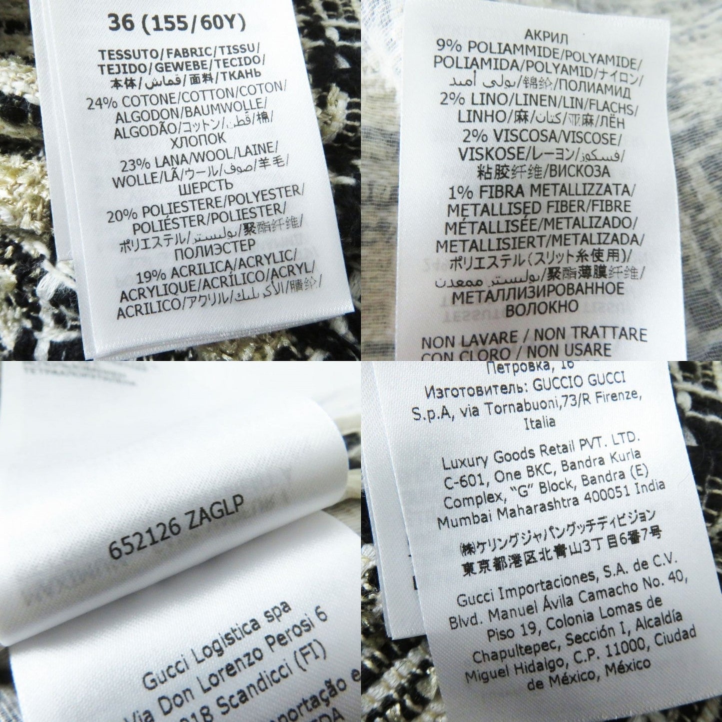 GUCCI skirt Main: 24% cotton, Main: 23% wool, Main: 20% polyester, Main: 19% acrylic, Main: 9% polyamide Black x white x gold<br>(tweed) Women 36 Used