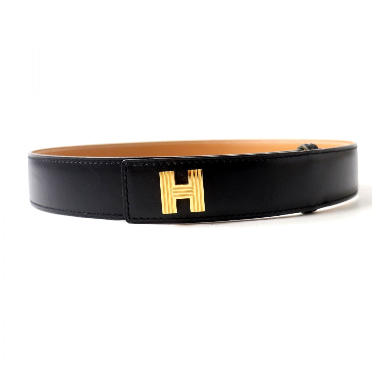 HERMES belt Main: Leather Black x Gold Metal Women Used