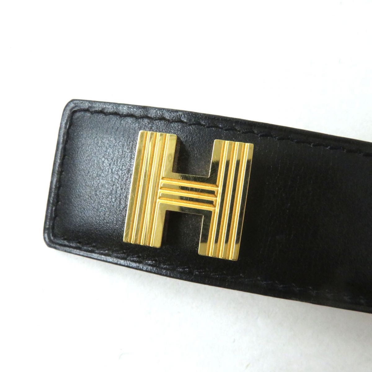 HERMES belt Main: Leather Black x Gold Metal Women Used