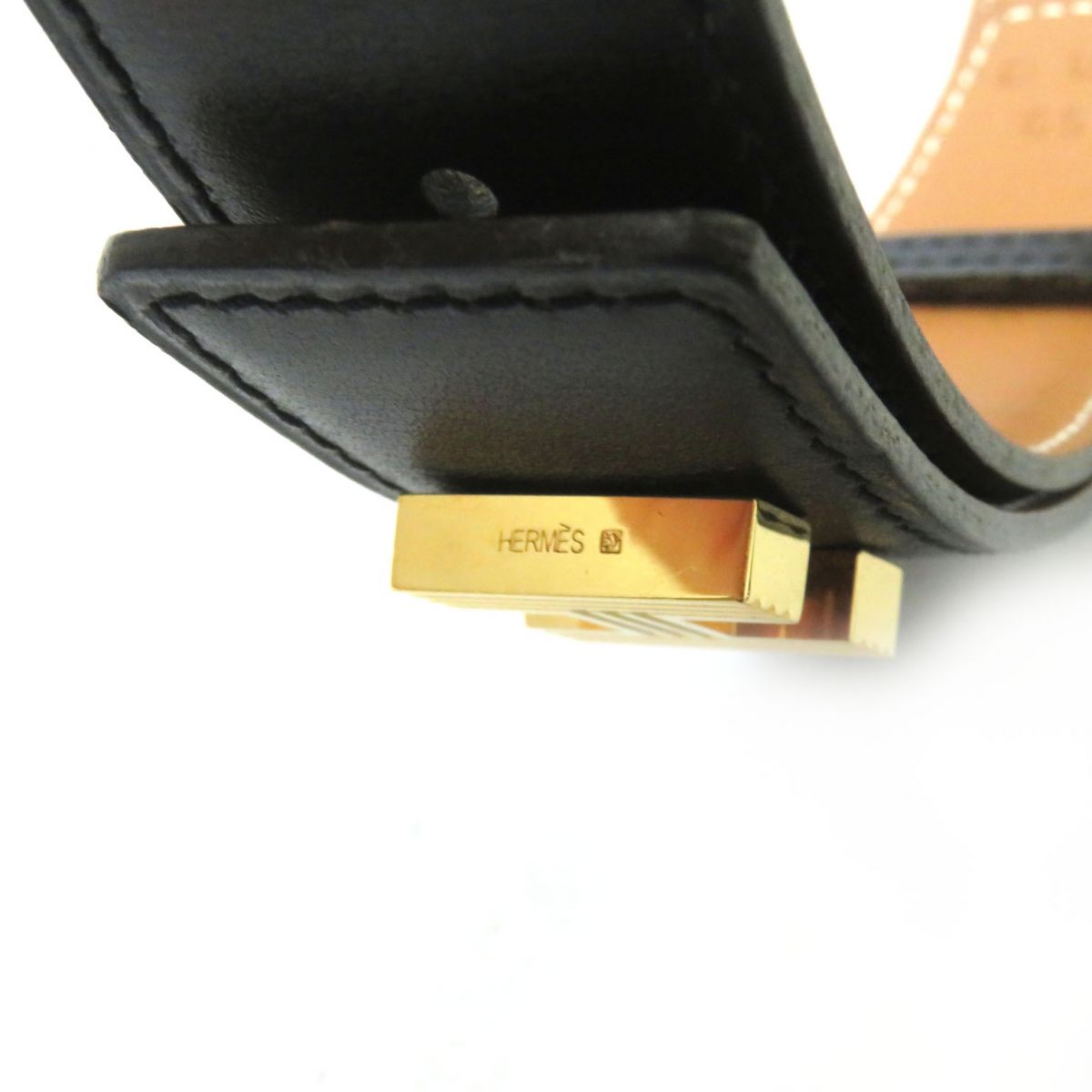 HERMES belt Main: Leather Black x Gold Metal Women Used