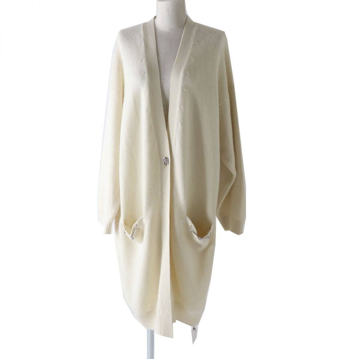 HERMES knit Main: 100% cashmere IvoryxSilverMetal Women 36 Used