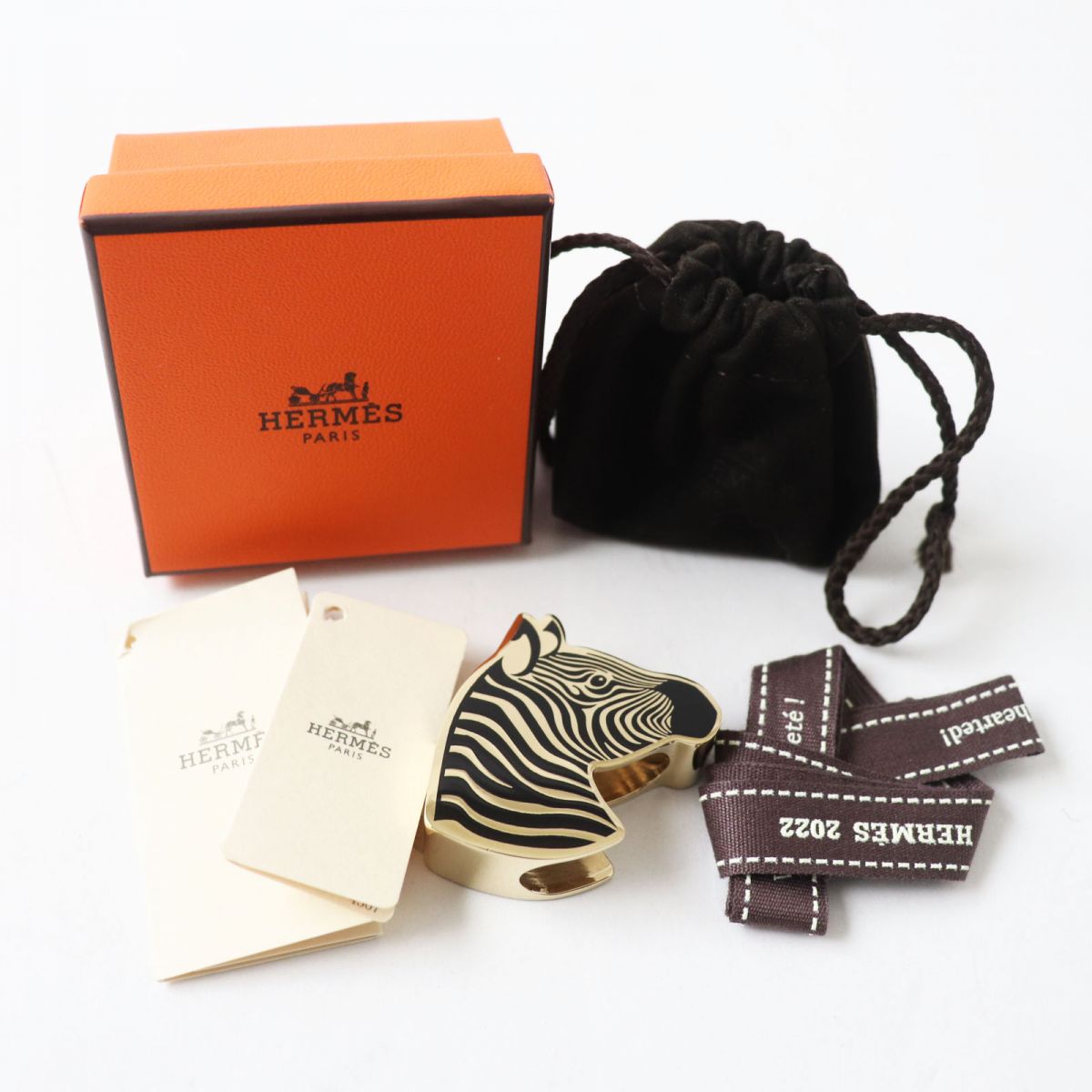 HERMES Scarf ring Perma brass Gold x Black Zebra Animal