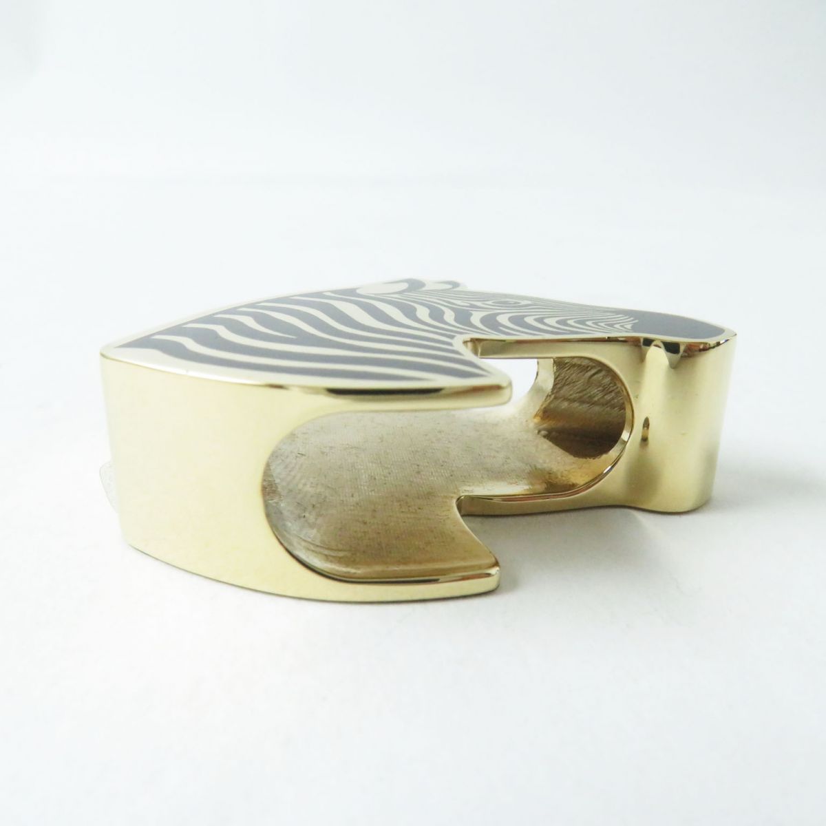 HERMES Scarf ring Perma brass Gold x Black Zebra Animal