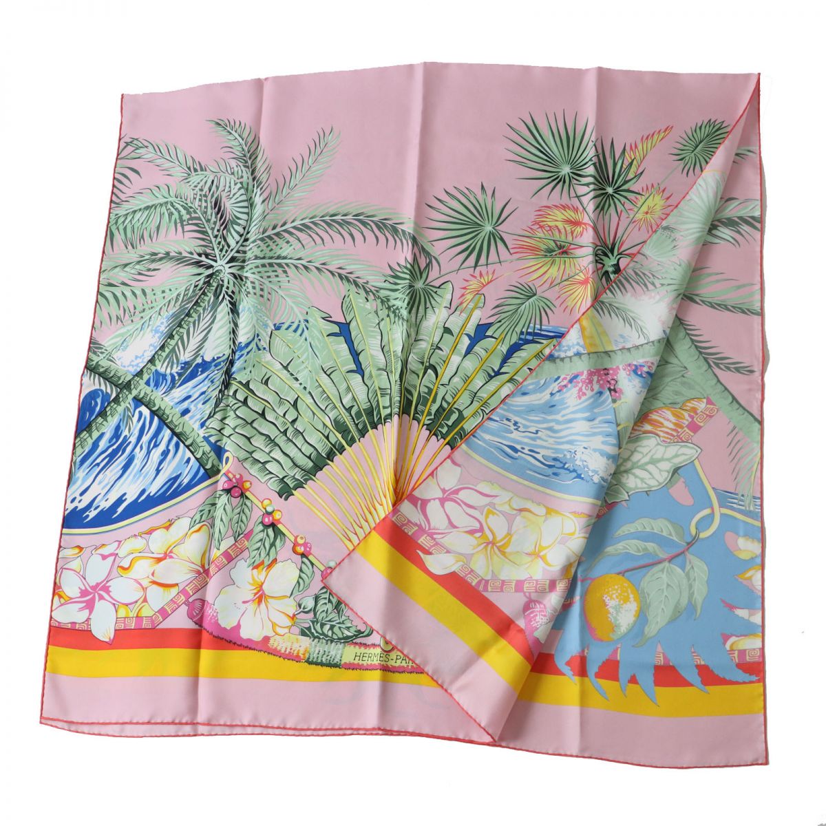 HERMES scarf silk Rose Buvard/Jaune Soleil Aloha rectangle