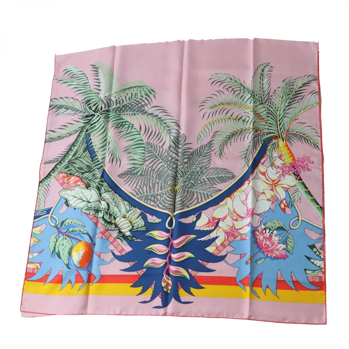 HERMES scarf silk Rose Buvard/Jaune Soleil Aloha rectangle