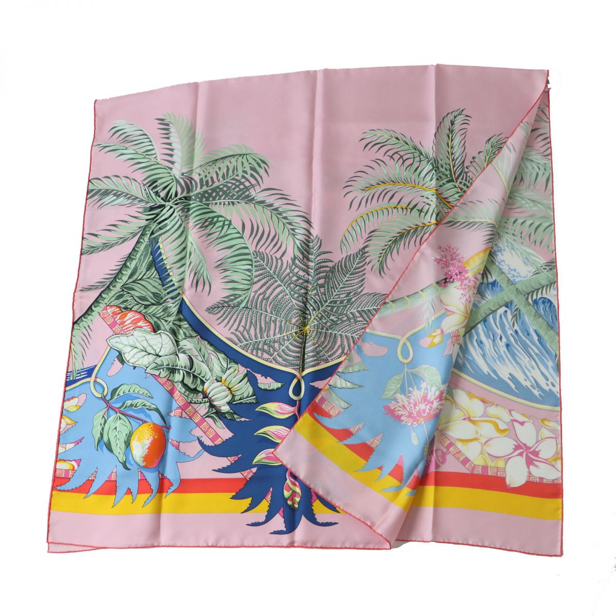 HERMES scarf silk Rose Buvard/Jaune Soleil Aloha rectangle