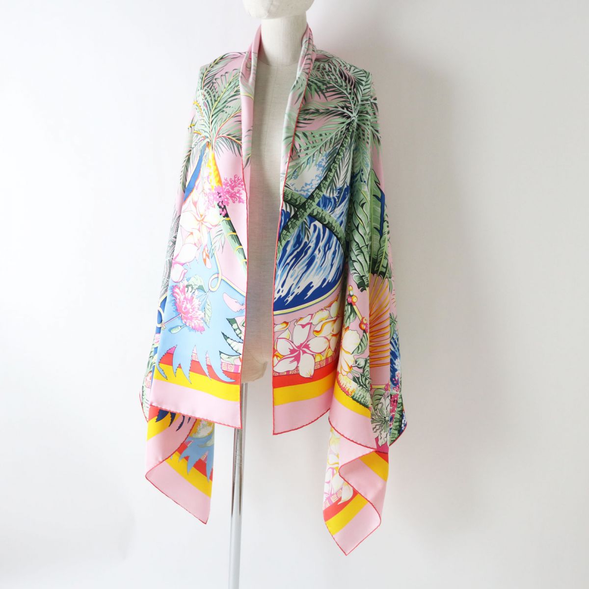 HERMES scarf silk Rose Buvard/Jaune Soleil Aloha rectangle