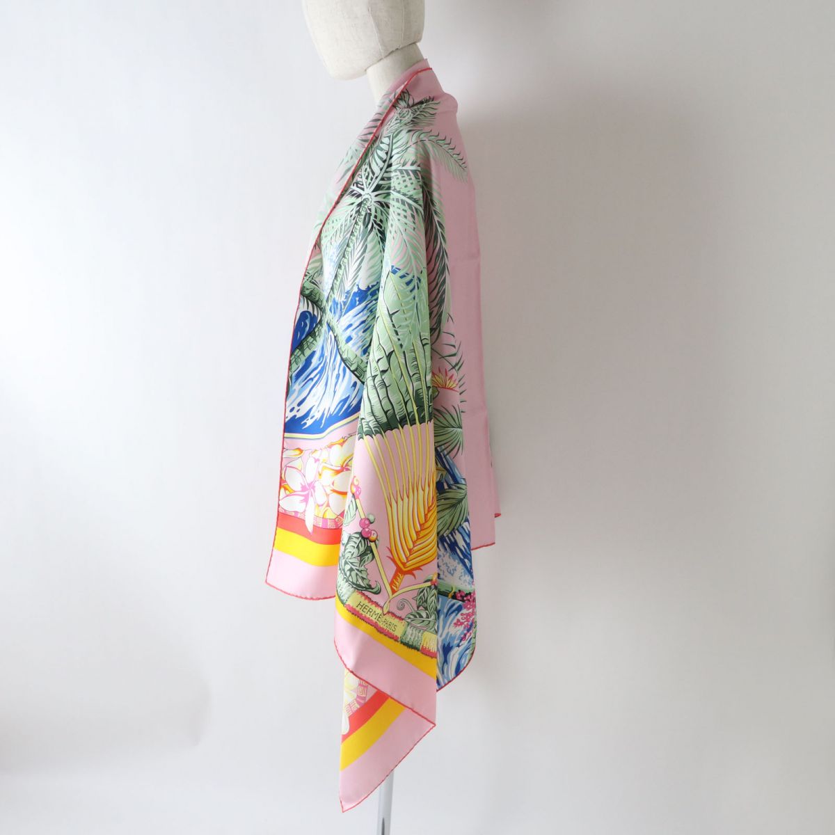 HERMES scarf silk Rose Buvard/Jaune Soleil Aloha rectangle