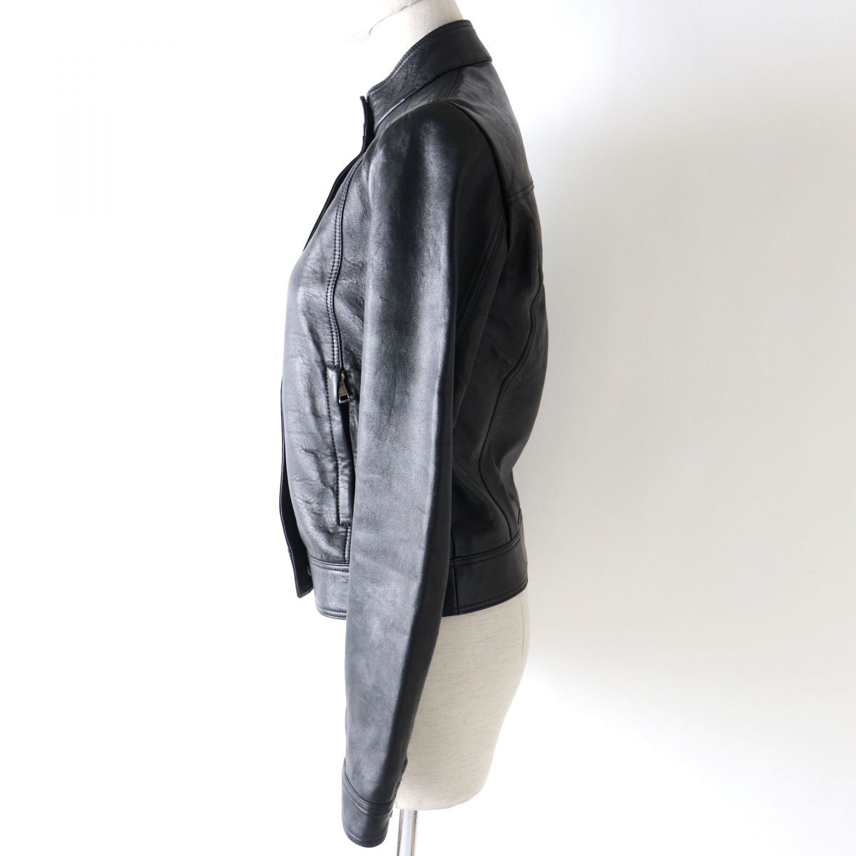 GUCCI Riders jacket Outer: 100% sheepskin, Lining: 100% rayon Outer: Black<br>Lining: Red Women 36 Used