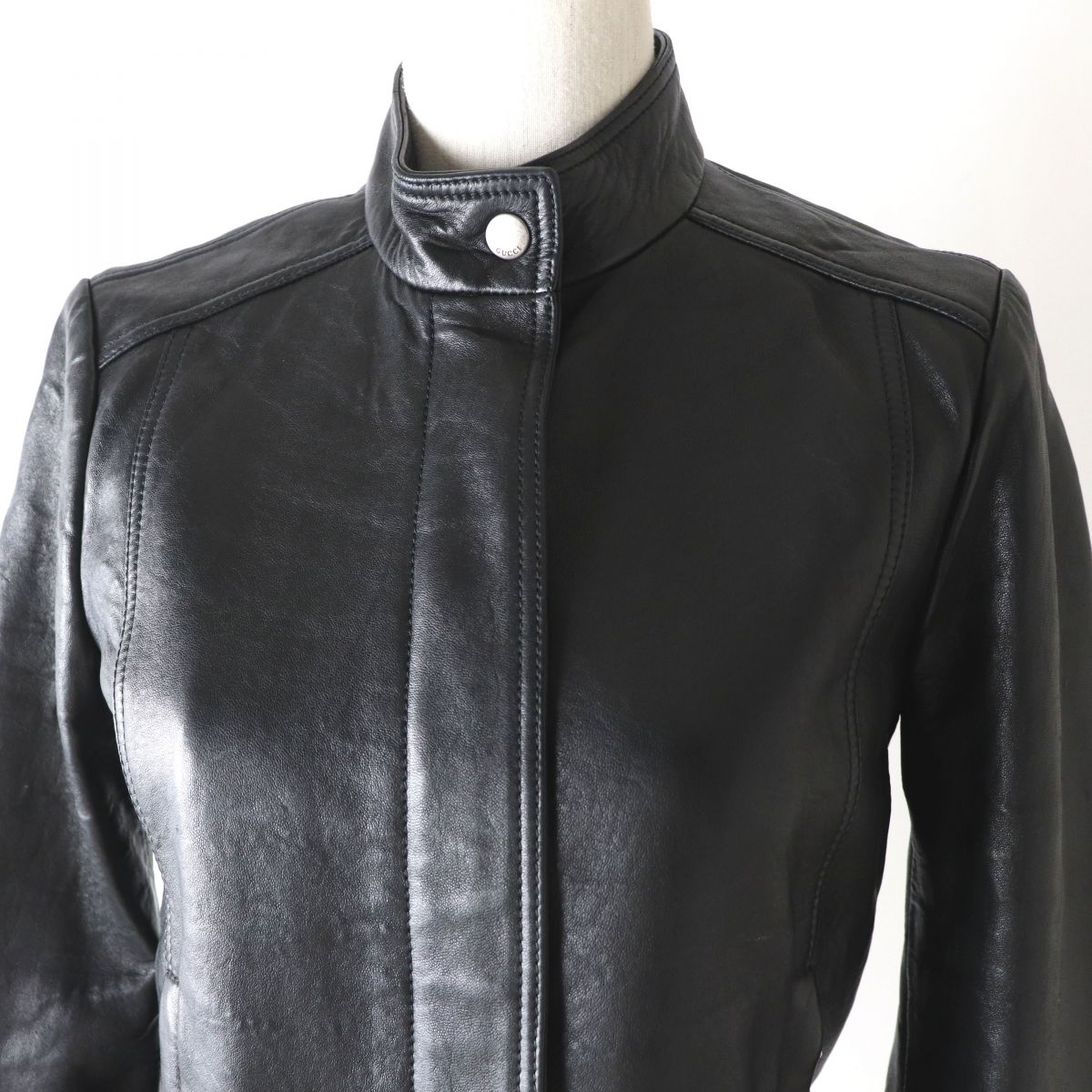 GUCCI Riders jacket Outer: 100% sheepskin, Lining: 100% rayon Outer: Black<br>Lining: Red Women 36 Used