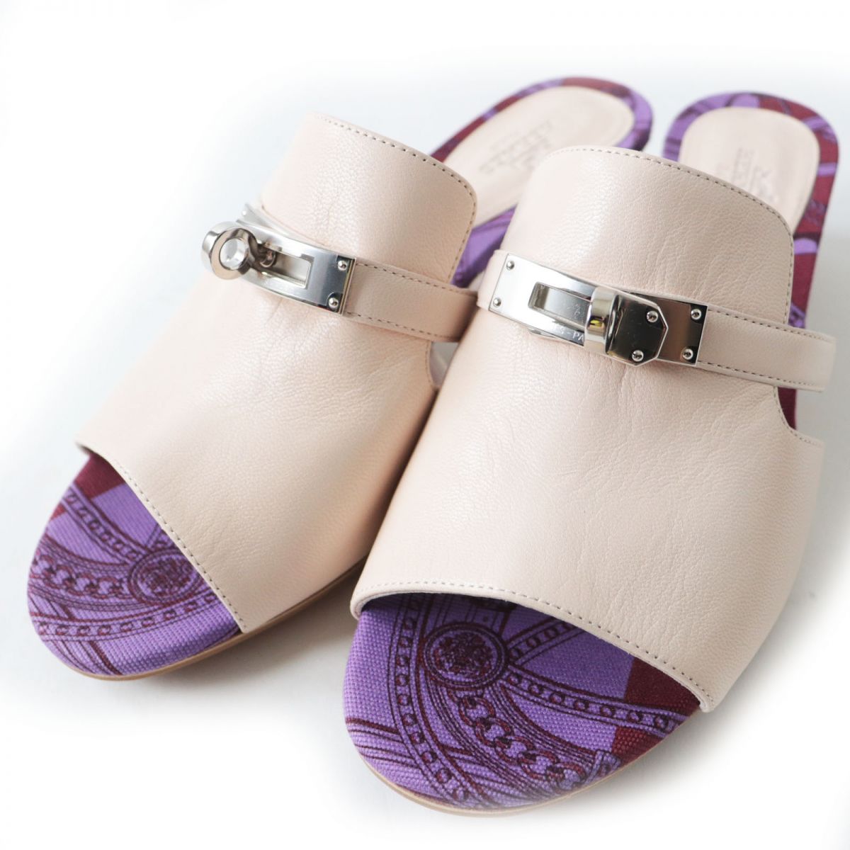 HERMES Sandals leather Purple x Light Pink x Silver Metal 36