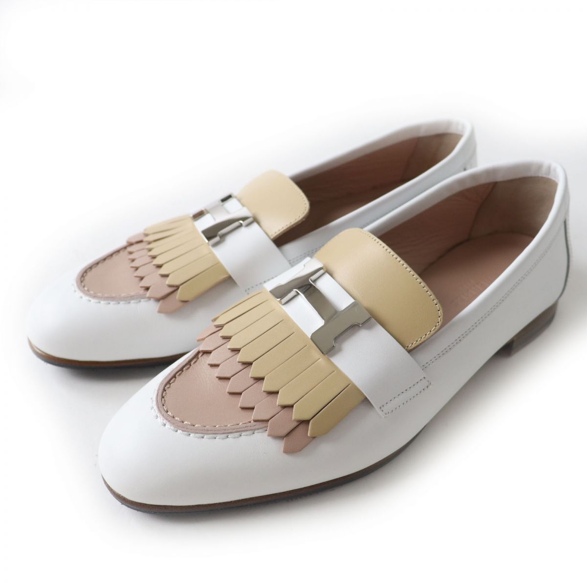 HERMES loafers Main: Leather White x Beige x Silver Metal Women 36 Used