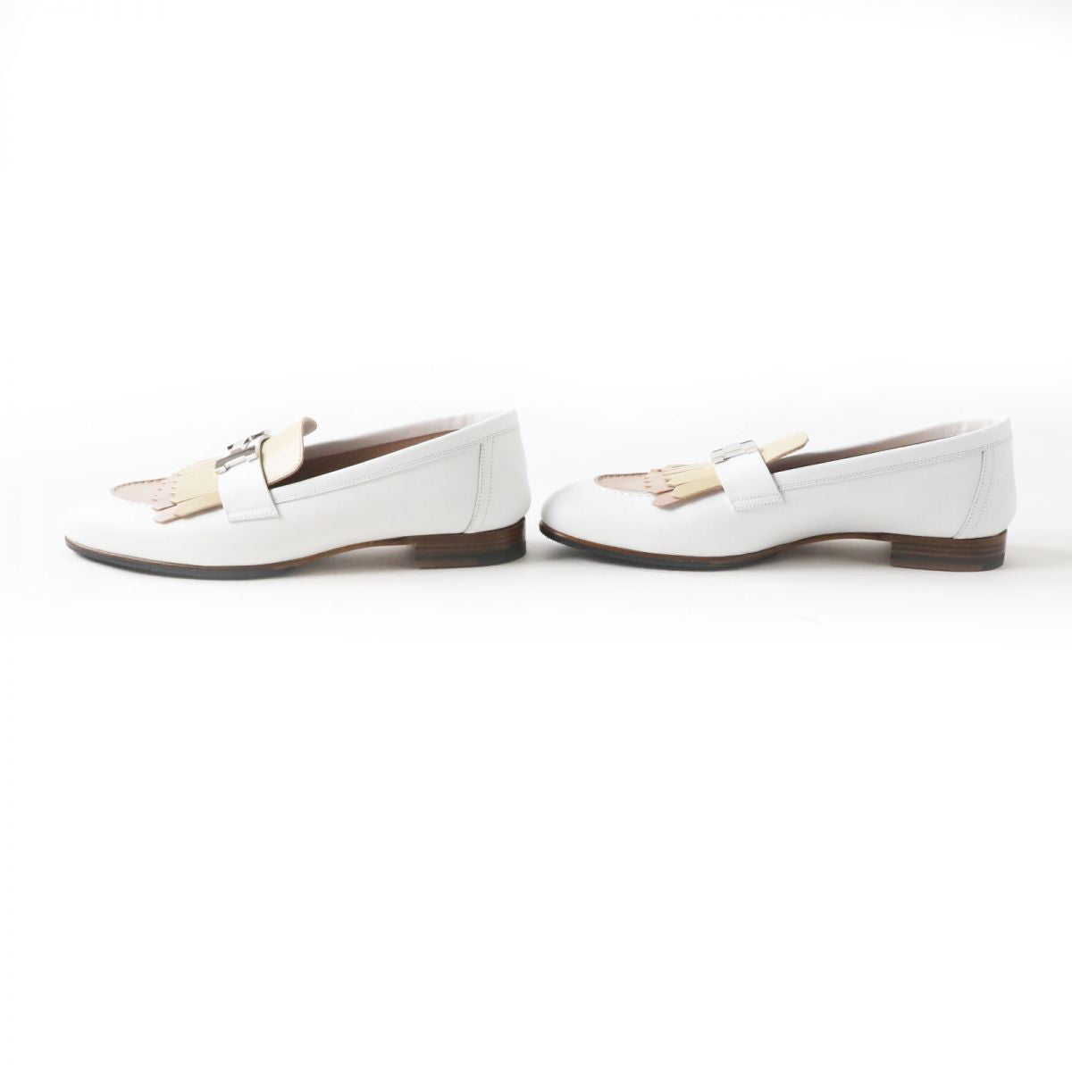 HERMES loafers Main: Leather White x Beige x Silver Metal Women 36 Used