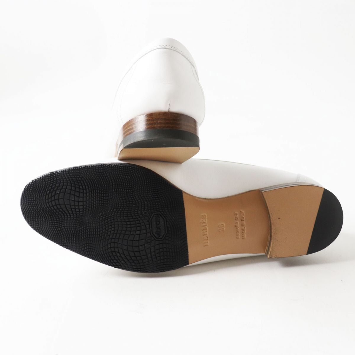 HERMES loafers Main: Leather White x Beige x Silver Metal Women 36 Used