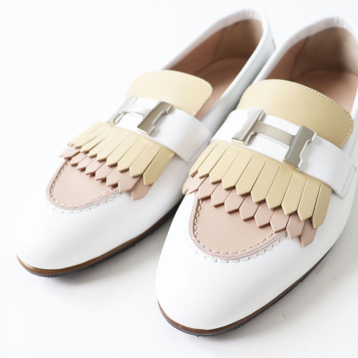 HERMES loafers Main: Leather White x Beige x Silver Metal Women 36 Used