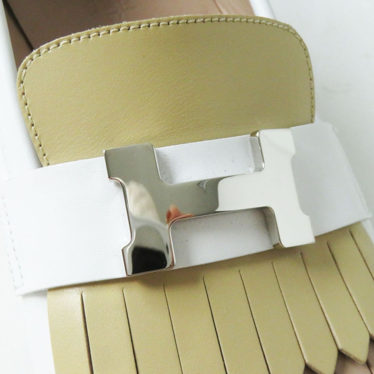 HERMES loafers Main: Leather White x Beige x Silver Metal Women 36 Used