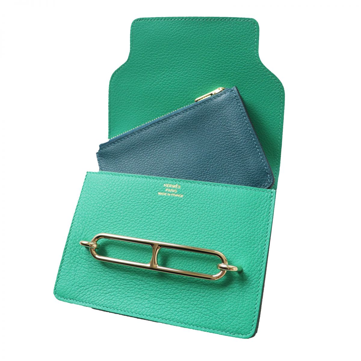 HERMES Coin case leather mint Ruri
