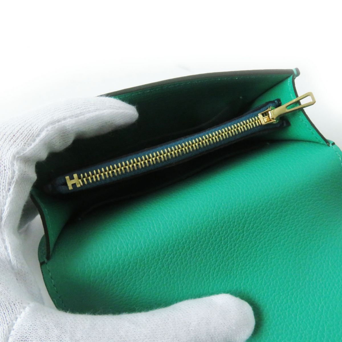 HERMES Coin case leather mint Ruri