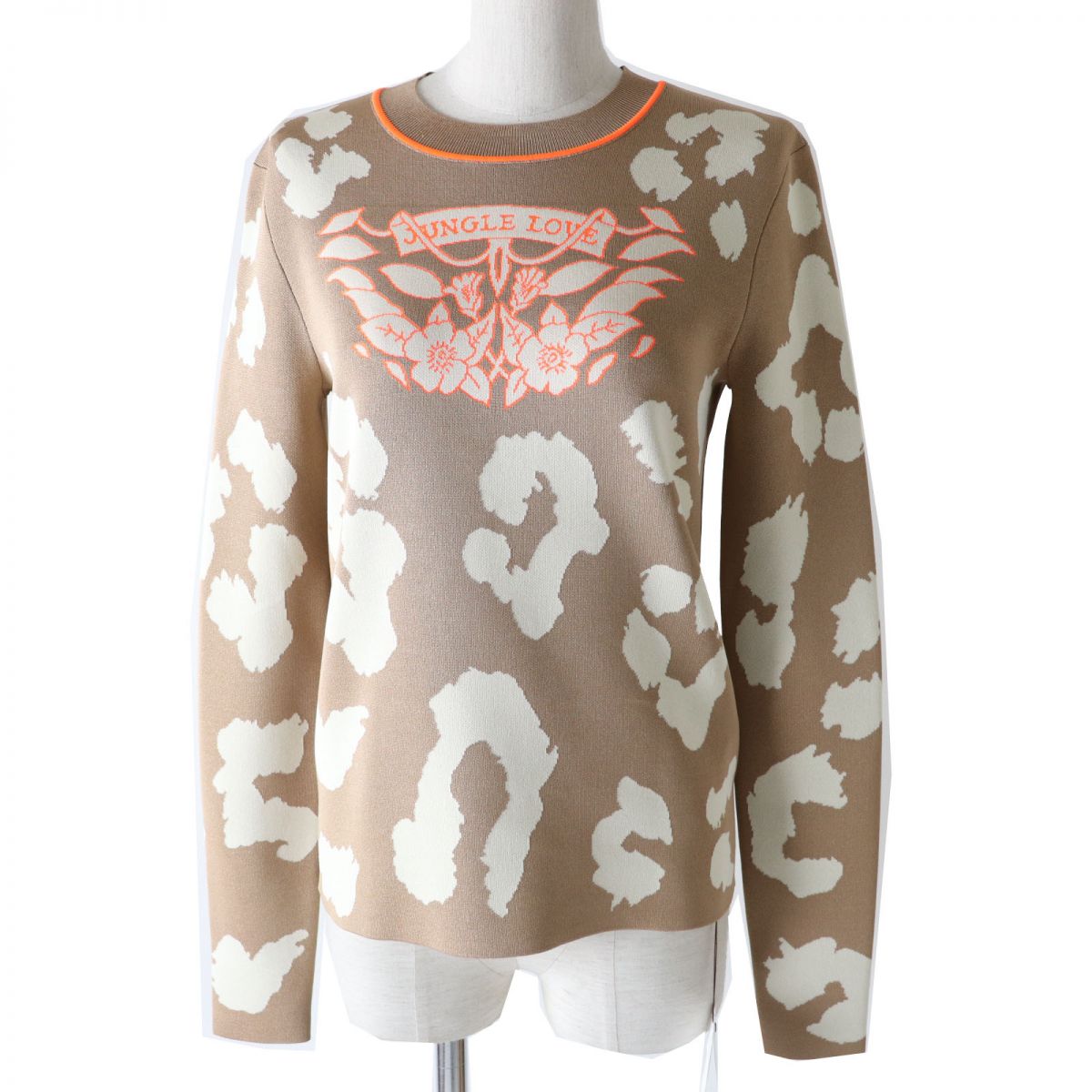HERMES knit Main: 51% silk, 37% polyester, 7% nylon, 5% polyurethane, Collar: 52% silk, 37% polyester, 8% nylon, 3% polyurethane, Switching part: 100% polyester Beige typex neon orange<br>Jungle Love Fluo Women 38 Used