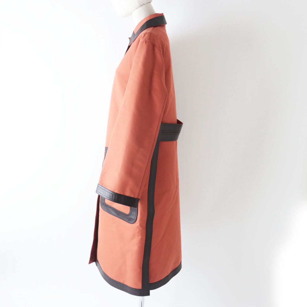 HERMES coat Main: 78% cotton, Main: 22% polyester, Part: Lamb leather terracotta Women 38 Used