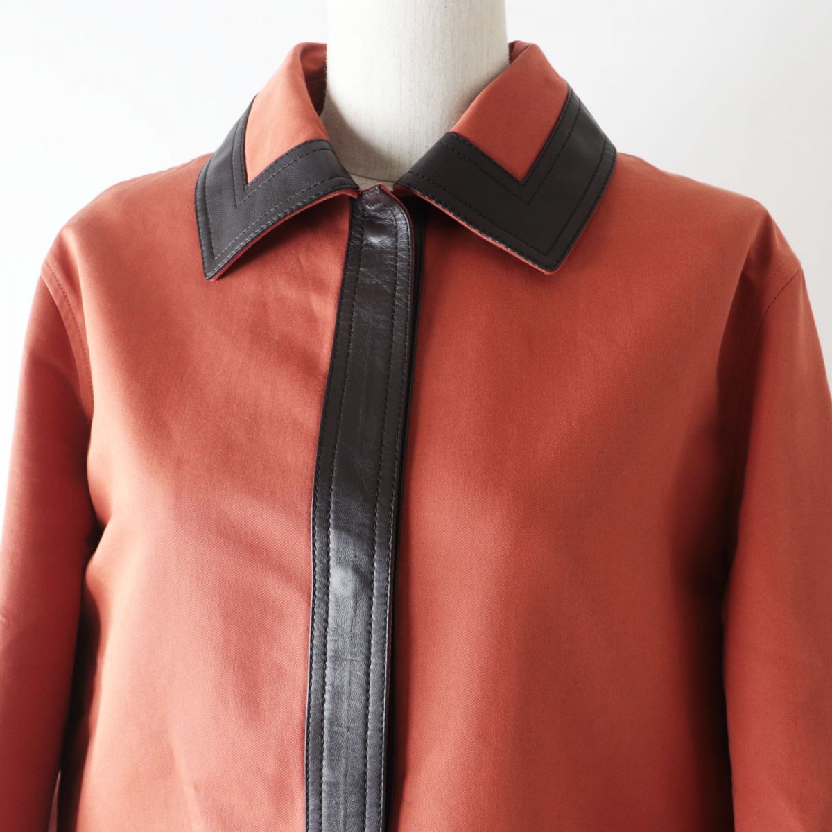HERMES coat Main: 78% cotton, Main: 22% polyester, Part: Lamb leather terracotta Women 38 Used
