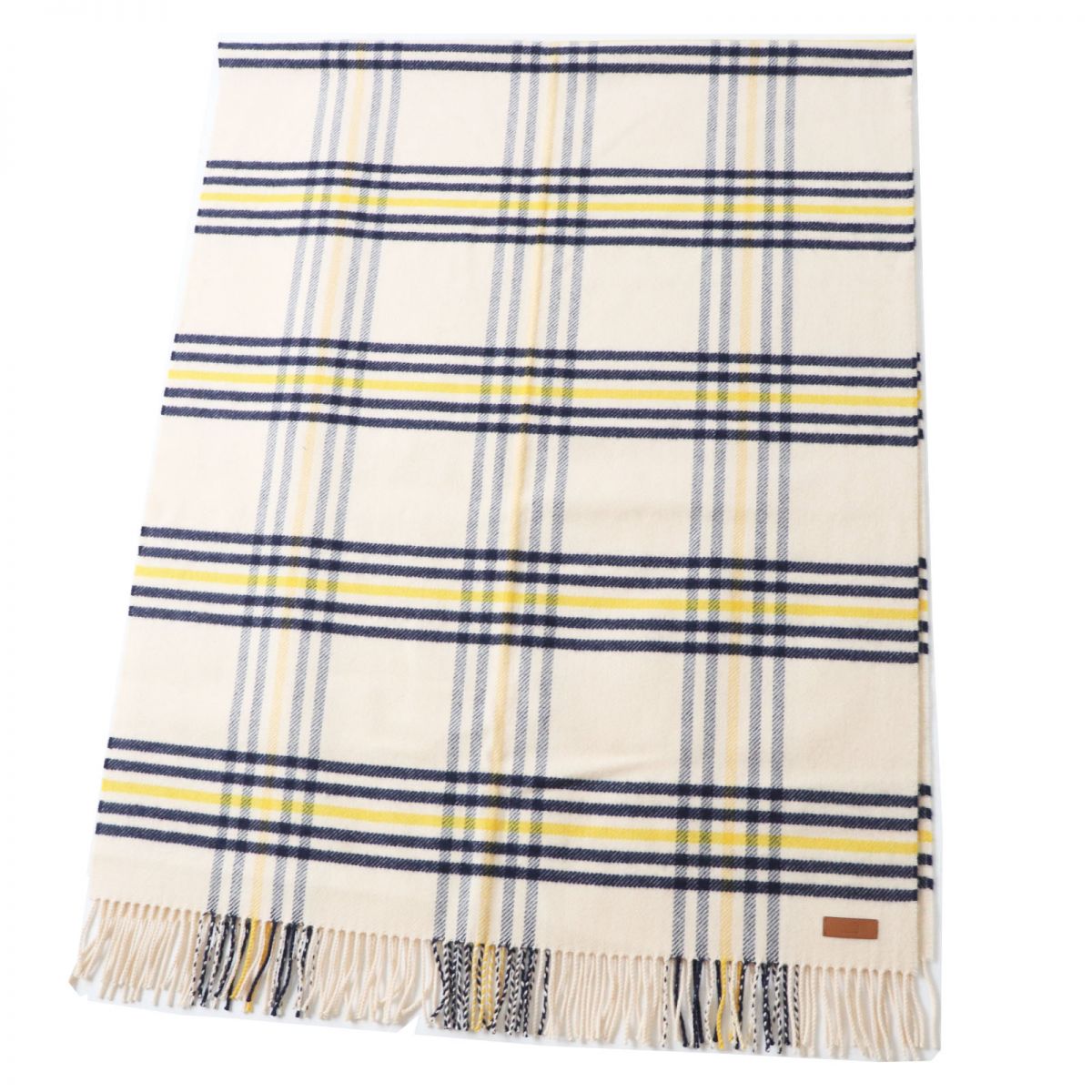 HERMES Scarf Image reference Light beige x navy x yellow<br> Check Pattern Women Used