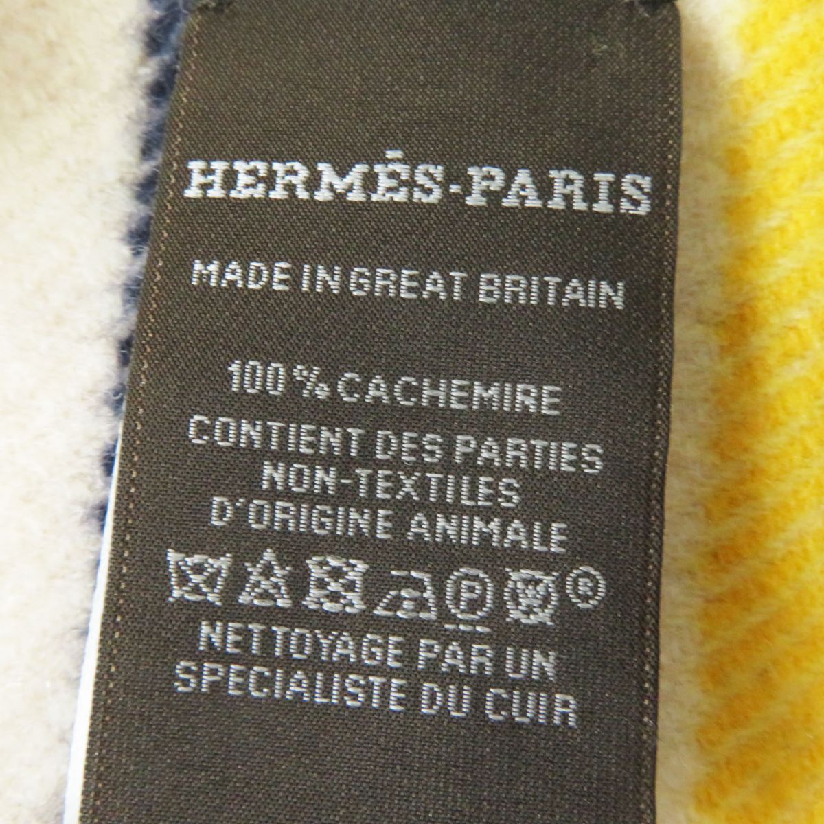 HERMES Scarf Image reference Light beige x navy x yellow<br> Check Pattern Women Used