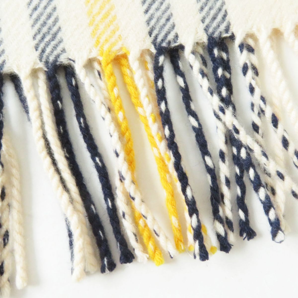 HERMES Scarf Image reference Light beige x navy x yellow<br> Check Pattern Women Used