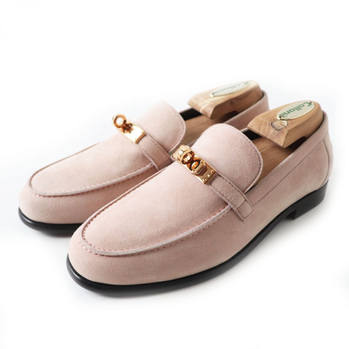 HERMES loafers Main: Suede leather Dusty pink x gold Metal Women 36 Used