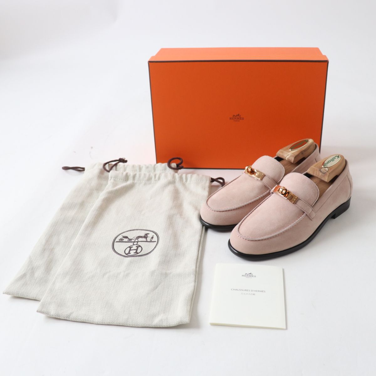 HERMES loafers Main: Suede leather Dusty pink x gold Metal Women 36 Used