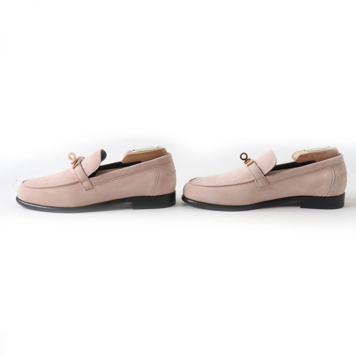 HERMES loafers Main: Suede leather Dusty pink x gold Metal Women 36 Used