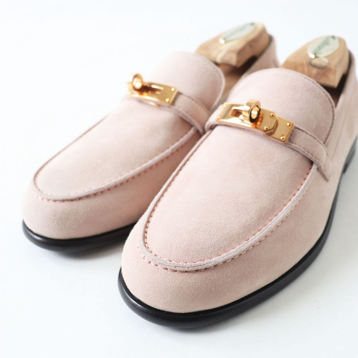 HERMES loafers Main: Suede leather Dusty pink x gold Metal Women 36 Used