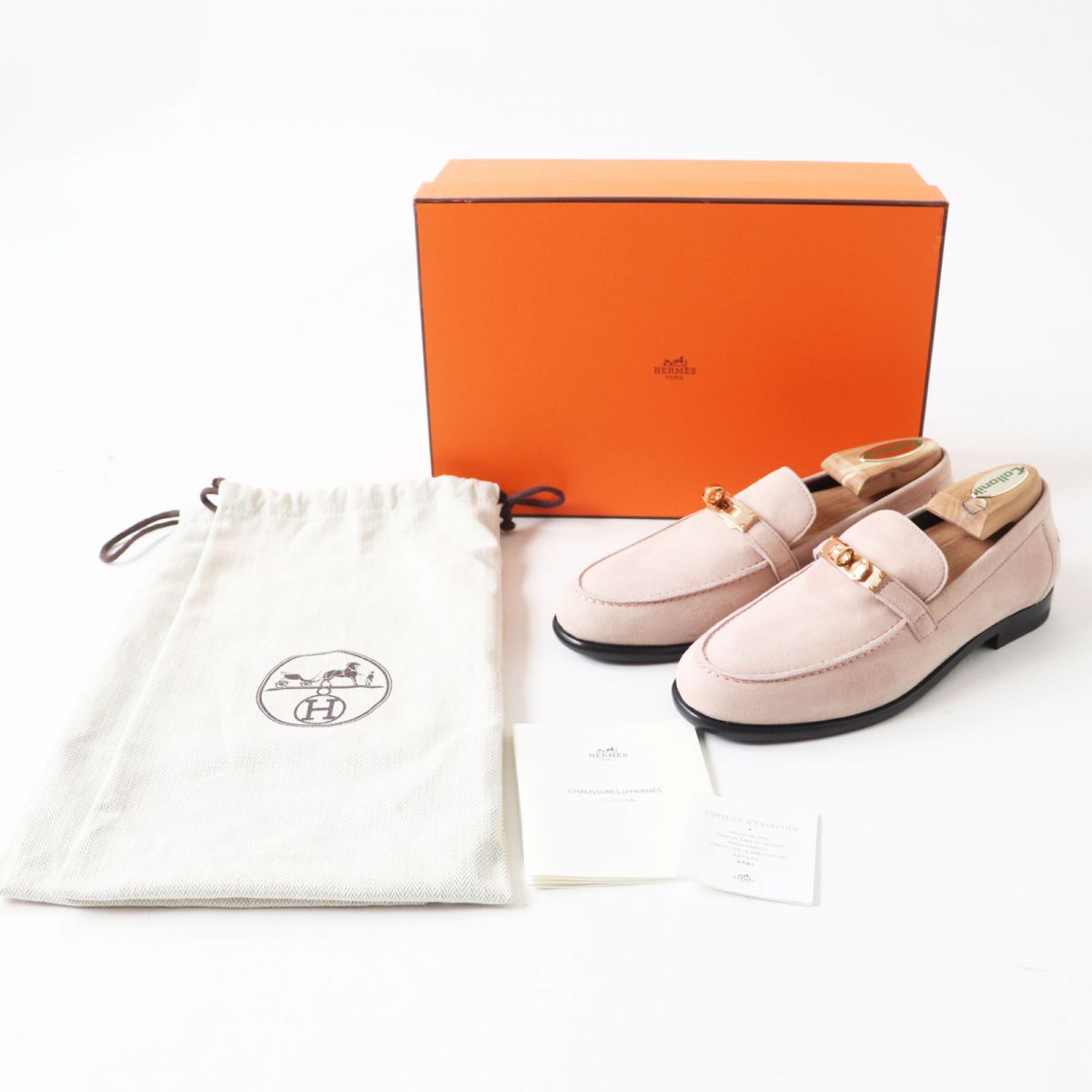 HERMES loafers Main: Suede leather Dusty pink x gold Metal Women 36.5 Used