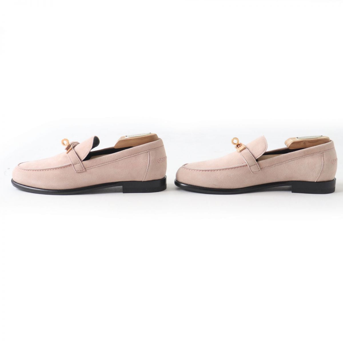 HERMES loafers Main: Suede leather Dusty pink x gold Metal Women 36.5 Used