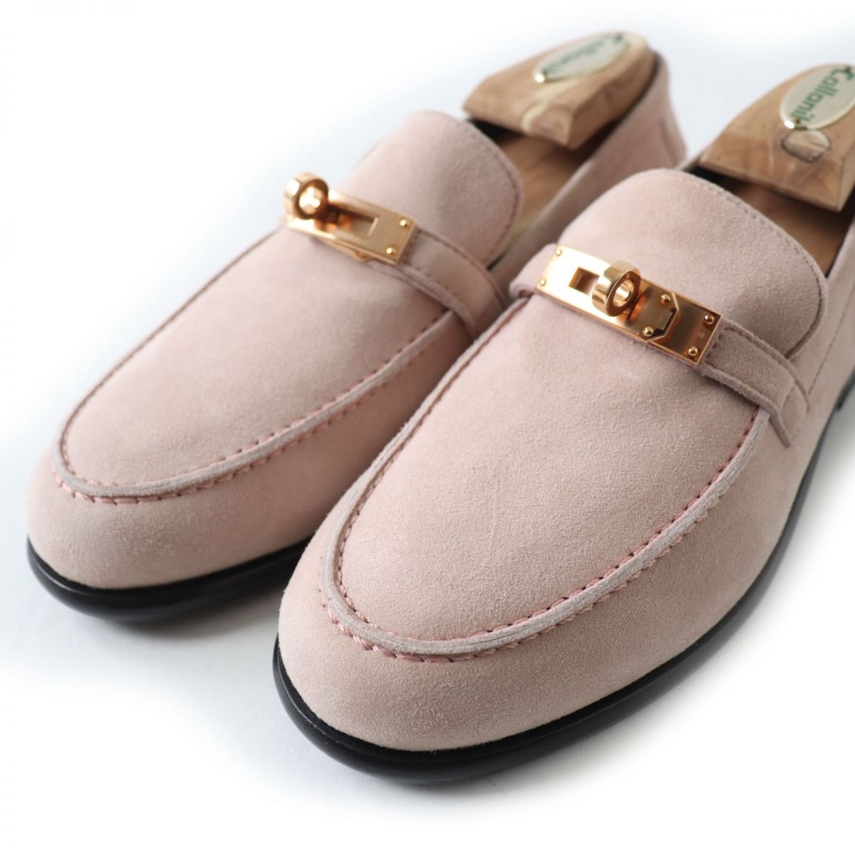 HERMES loafers Main: Suede leather Dusty pink x gold Metal Women 36.5 Used