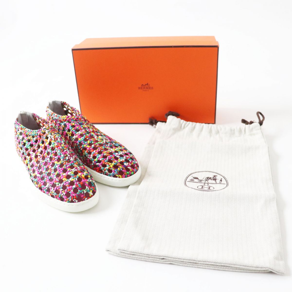 HERMES Slip-on Part: Leather Multicolor x white Women 35.5 Used