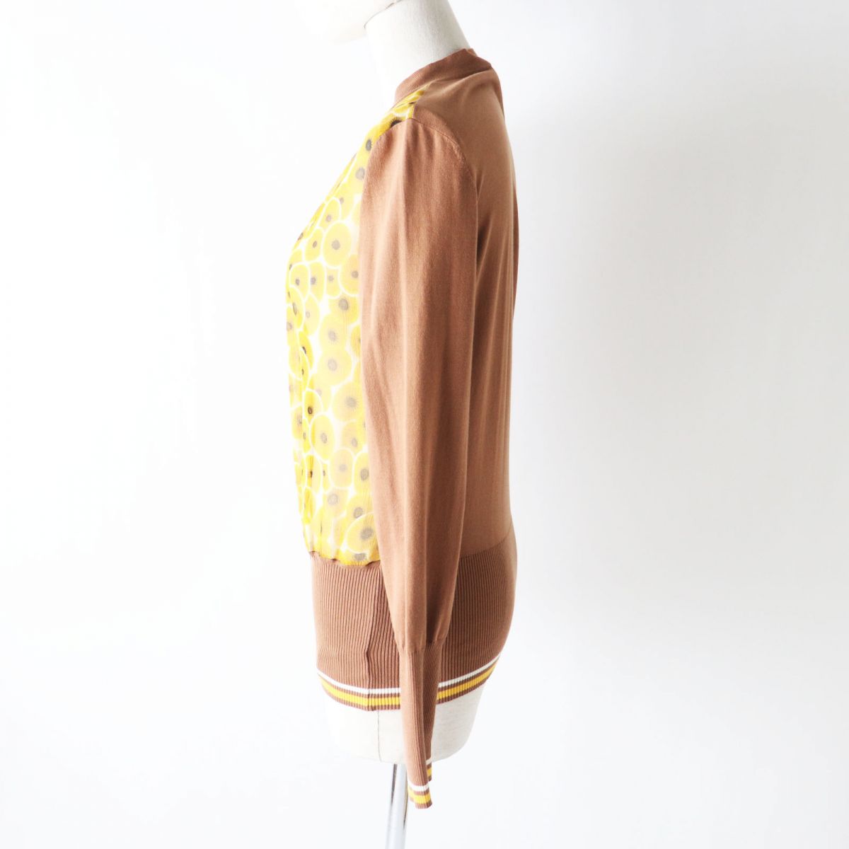 HERMES cardigan Part: 100% silk, Part: 100% cotton Brown x Yellow type (Sunflower Pattern) Women 38 Used