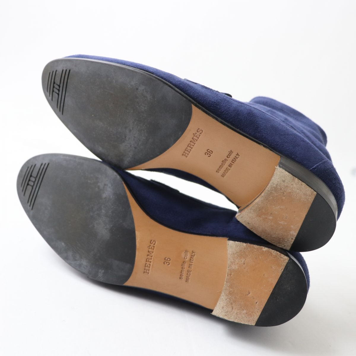 HERMES boots Suede leather Navy x Silver Metal 36