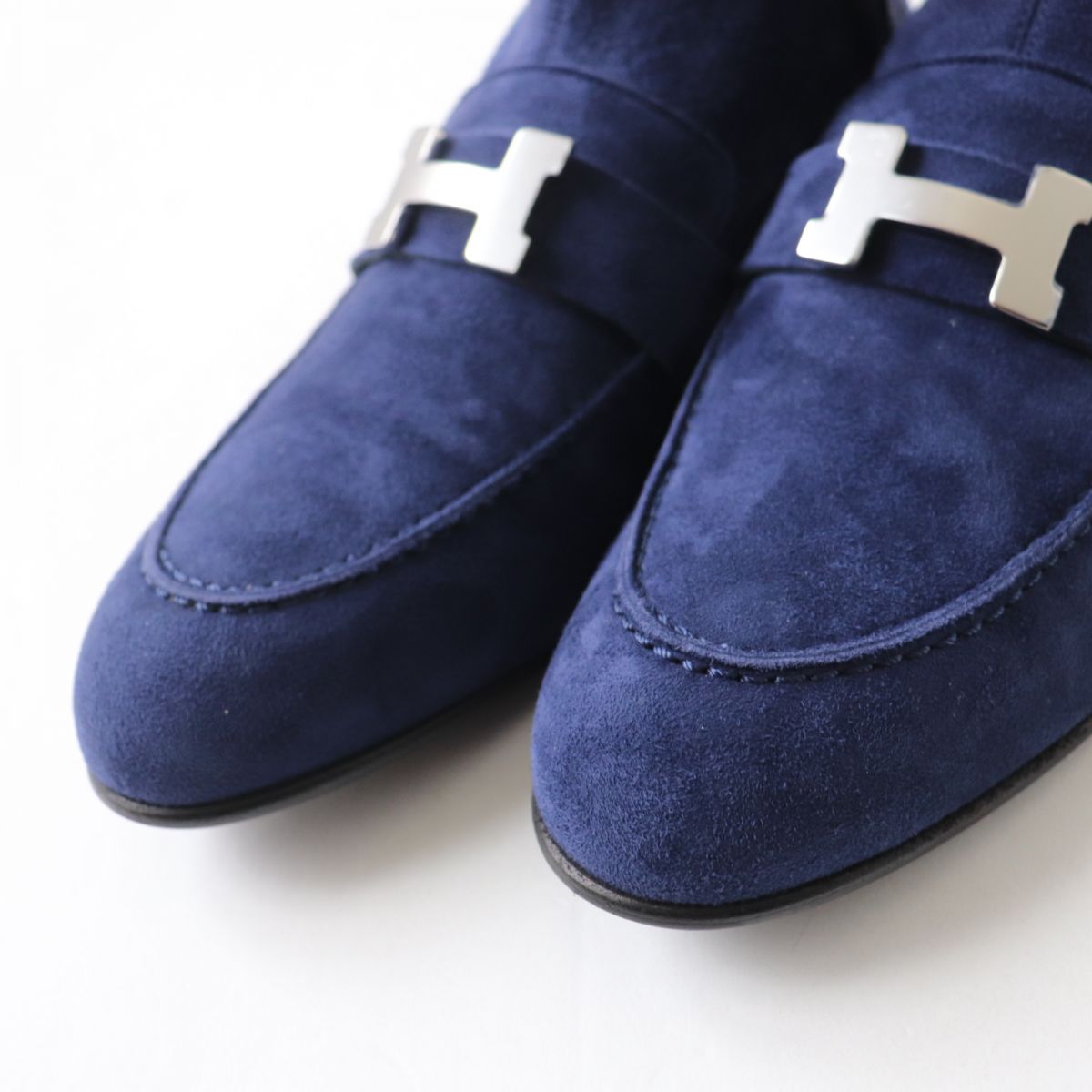 HERMES boots Suede leather Navy x Silver Metal 36